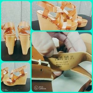 Fergalicious Camel Faux/Vegan Leather Wedges